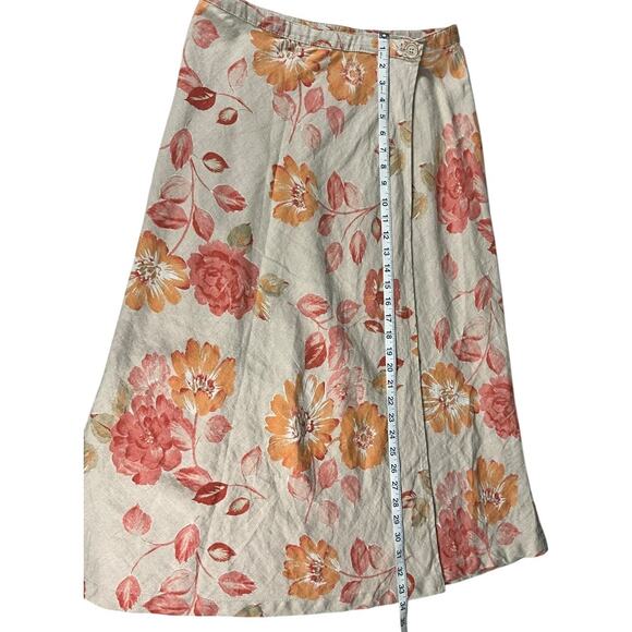 Eddie Bauer 100% Linen Floral Maxi Wrap Skirt Neutral Boho Lightweight Size 8 - Picture 6 of 10